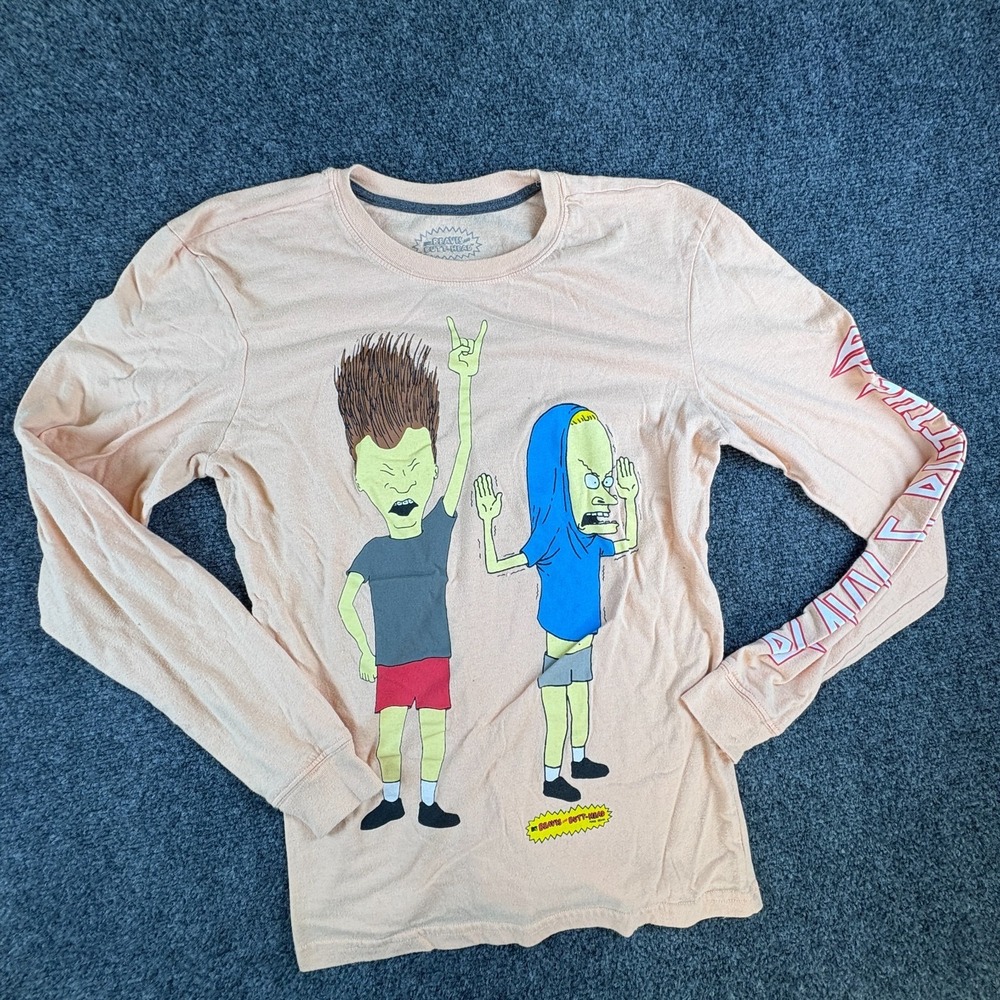 MTV‎ Beavis And Butt-Head Mike Judge Shirt Mens Small Peach Graphic Print Cotton